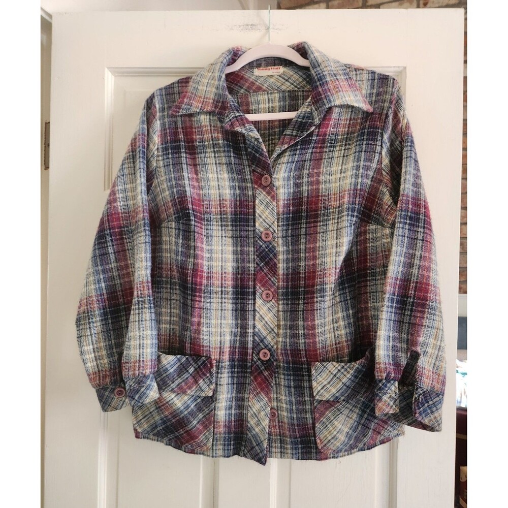 Vintage 70s 80s SouthWestern Womens M Plaid Button-Up Young Stuff Shacket *Read